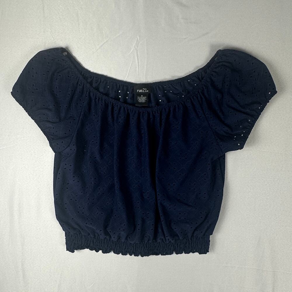 Rue21 Eyelet Blue Off Shoulder Crop Top Women's Medium